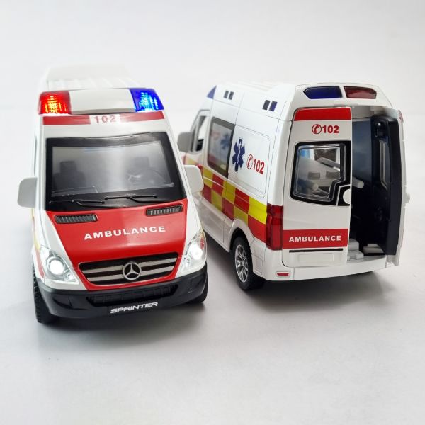 ambulance-benz-16cm-che_zhi (5) اسباب بازی فلزی عقبکش آمبولانس بنز 16 سانتی